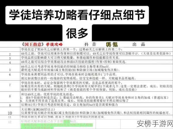 国王指意，探秘学徒功能与培养秘籍