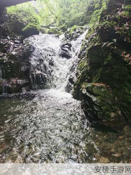 两峰夹小溪地湿：溪水潺潺两岸青